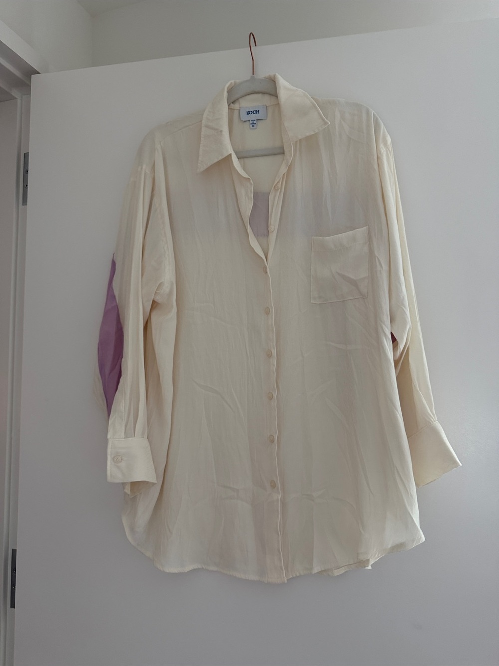 Cream Button-Front Women’s Blouse with Lavender back Detail